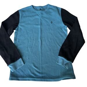 Volcom Color Block Blue Long Sleeve Thermal Top - Youth M